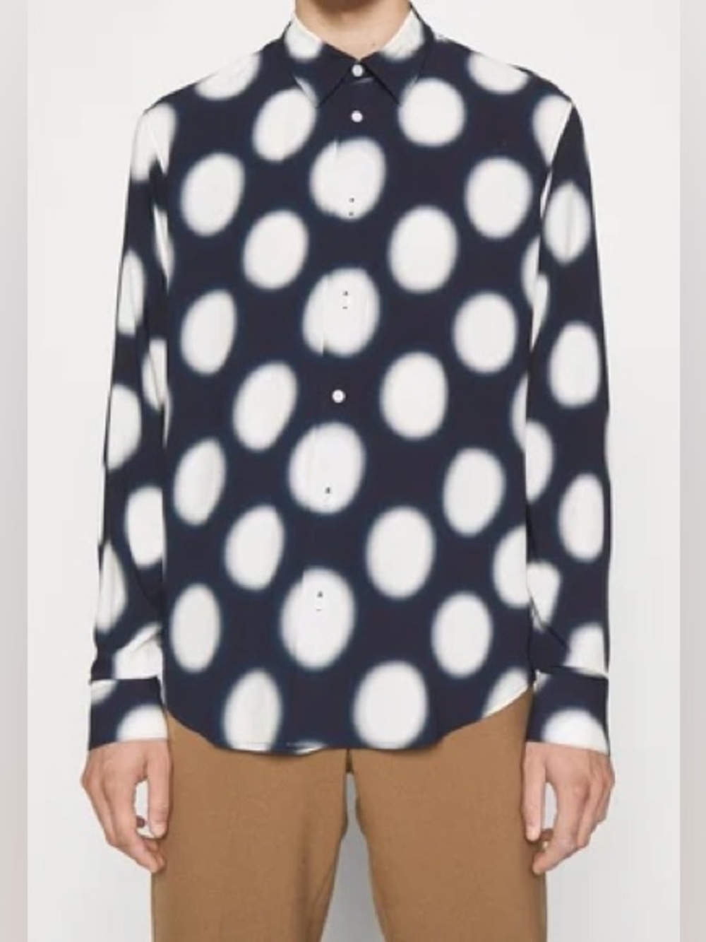 Sandro Navy Button-Down Shirt with White Polka Dots XL NWT
